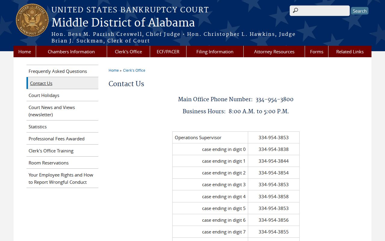 Houston County court dockets bankruptcy court contact information