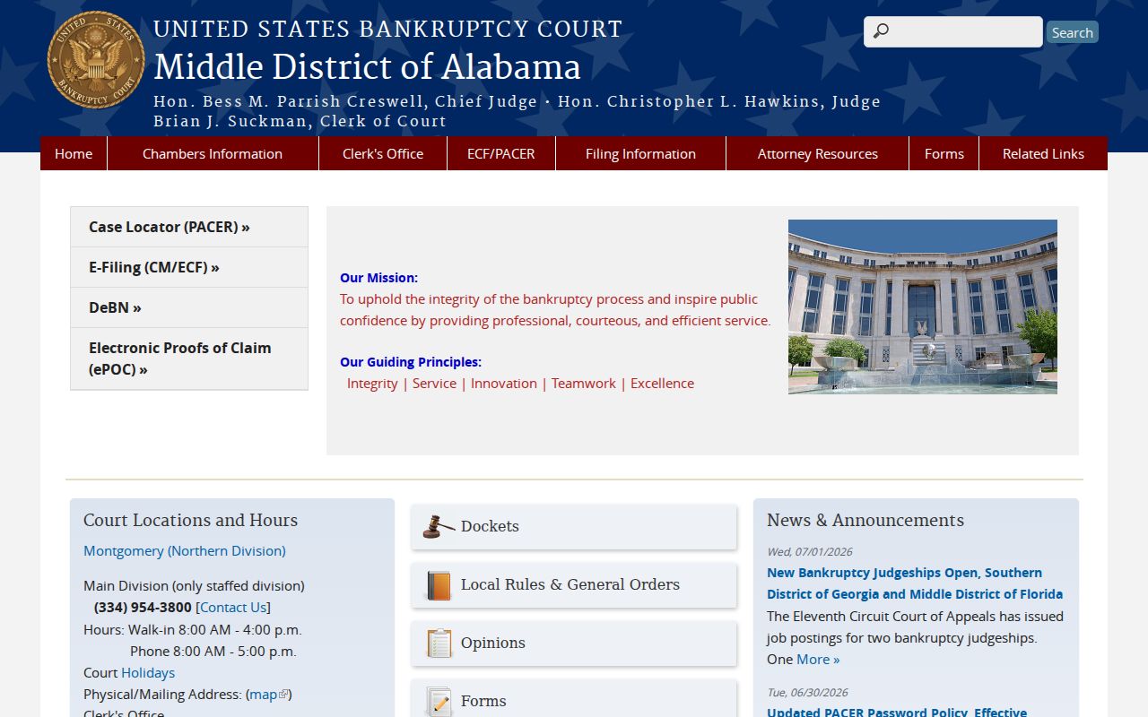 Houston County court dockets Middle District bankruptcy court