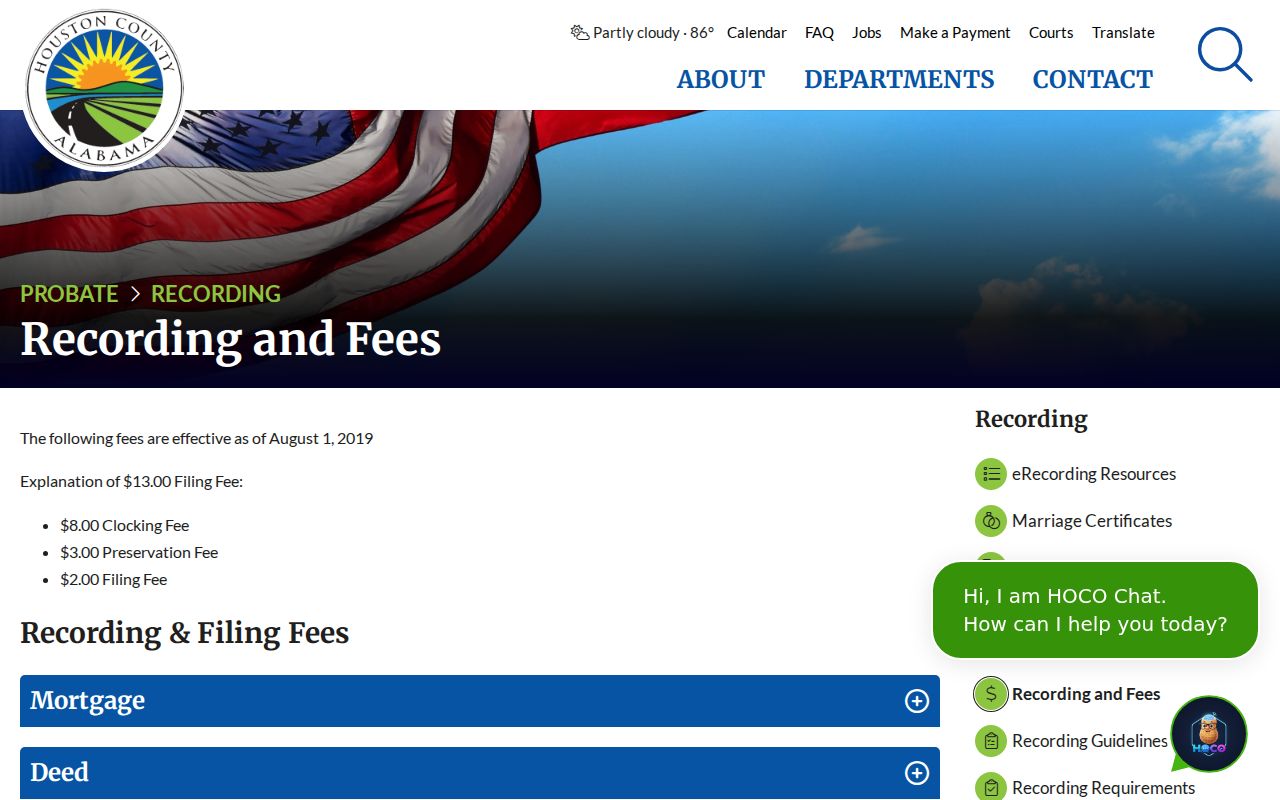 Houston County court records probate recording fees