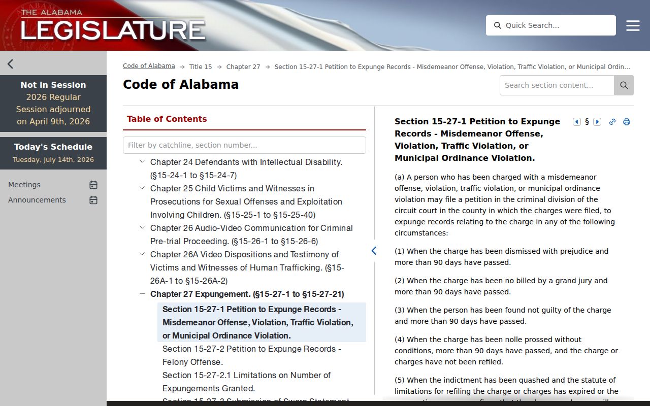 Houston County criminal court records Alabama expungement statute