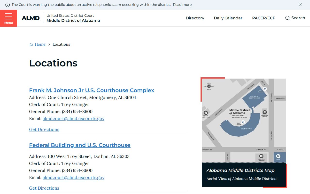 Houston County Circuit Court federal court locations page