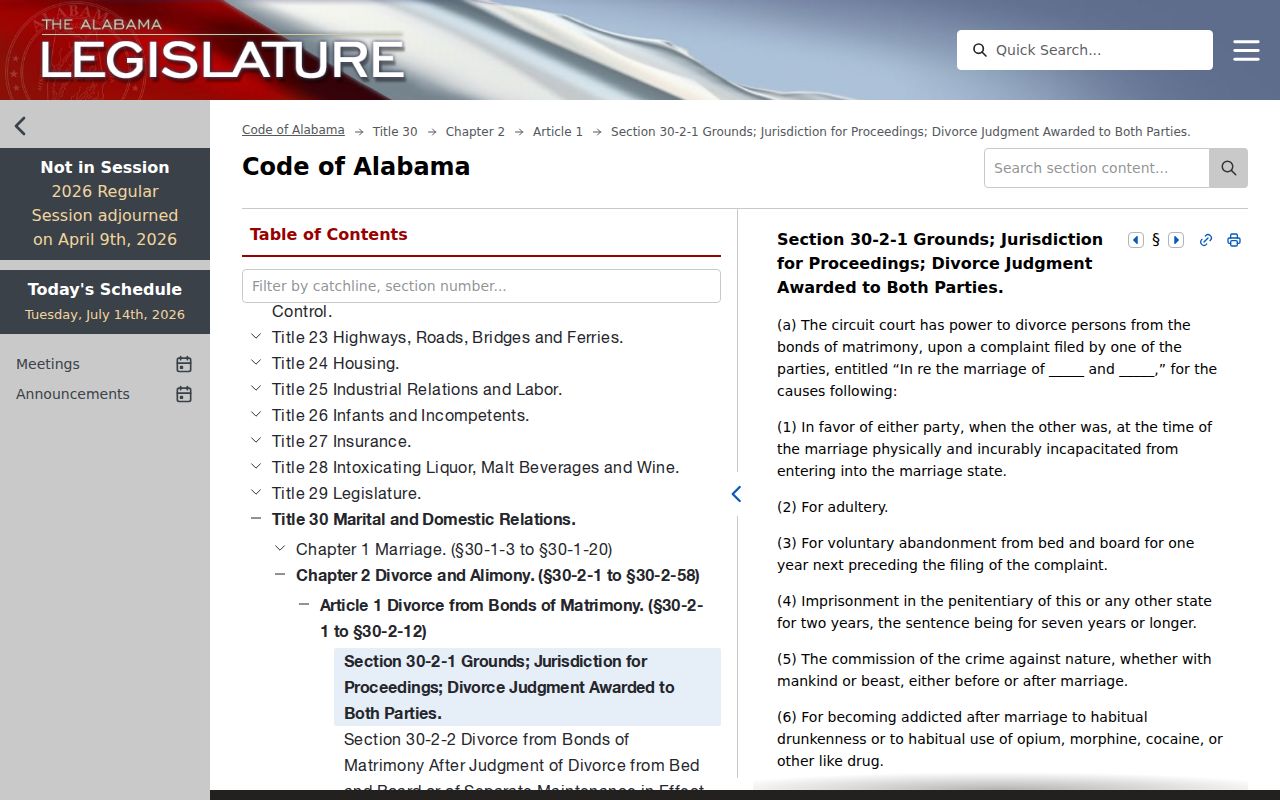 Alabama divorce grounds statute page