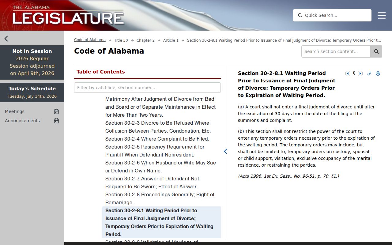 Alabama divorce waiting period statute page