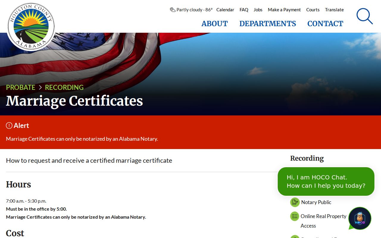 Houston County Probate marriage certificate page